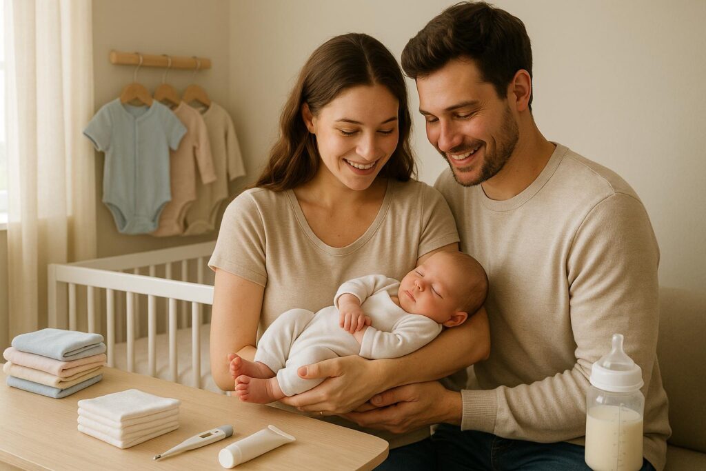 Primeiros cuidados com o recém-nascido: guia completo para pais iniciantes sobre higiene, alimentação, sono seguro, saúde e bem-estar do bebê. (imagem gerada com inteligência artificial)