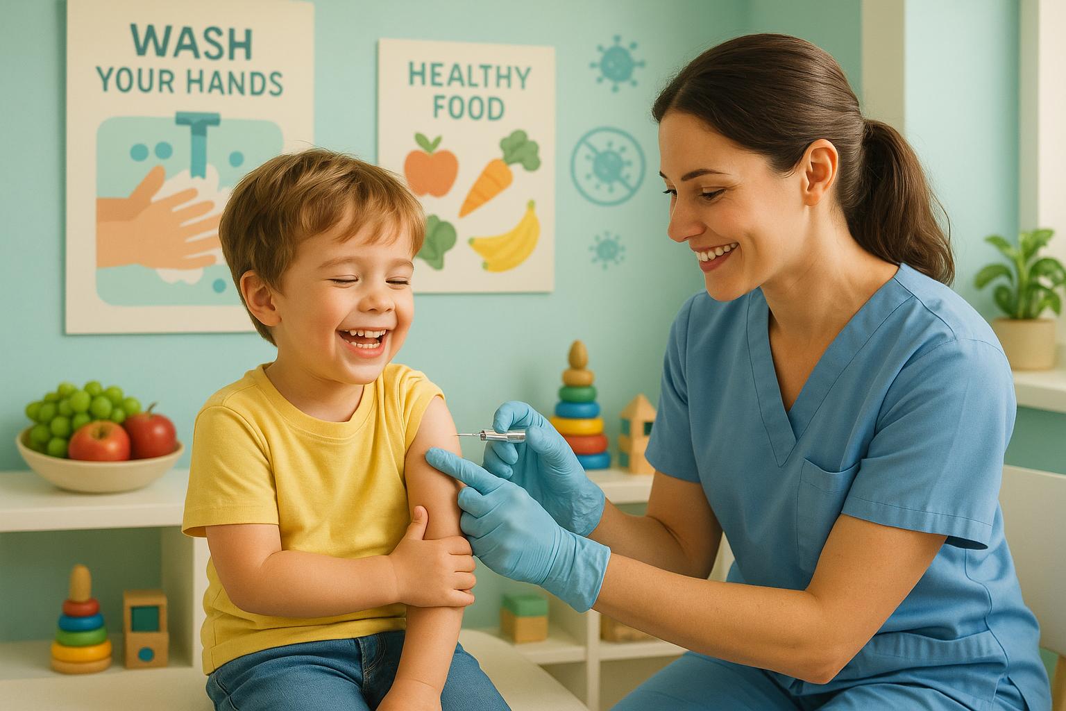 Cuidados na infância são fundamentais para prevenir doenças comuns, reforçando vacinação, higiene, alimentação e hábitos saudáveis para proteger a saúde das crianças. (imagem gerada com inteligência artificial)