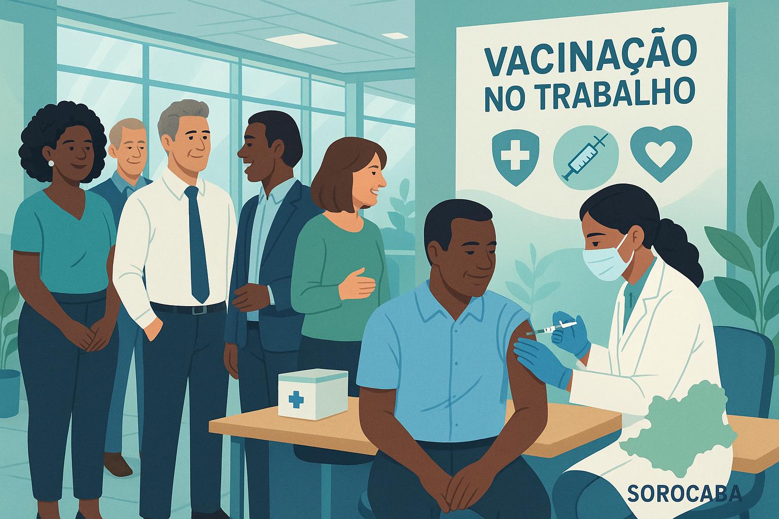 Vacinação no trabalho é essencial para proteger colaboradores, reduzir absenteísmo e fortalecer a saúde corporativa em empresas de Sorocaba e Brasil. (imagem gerada com inteligência artificial)