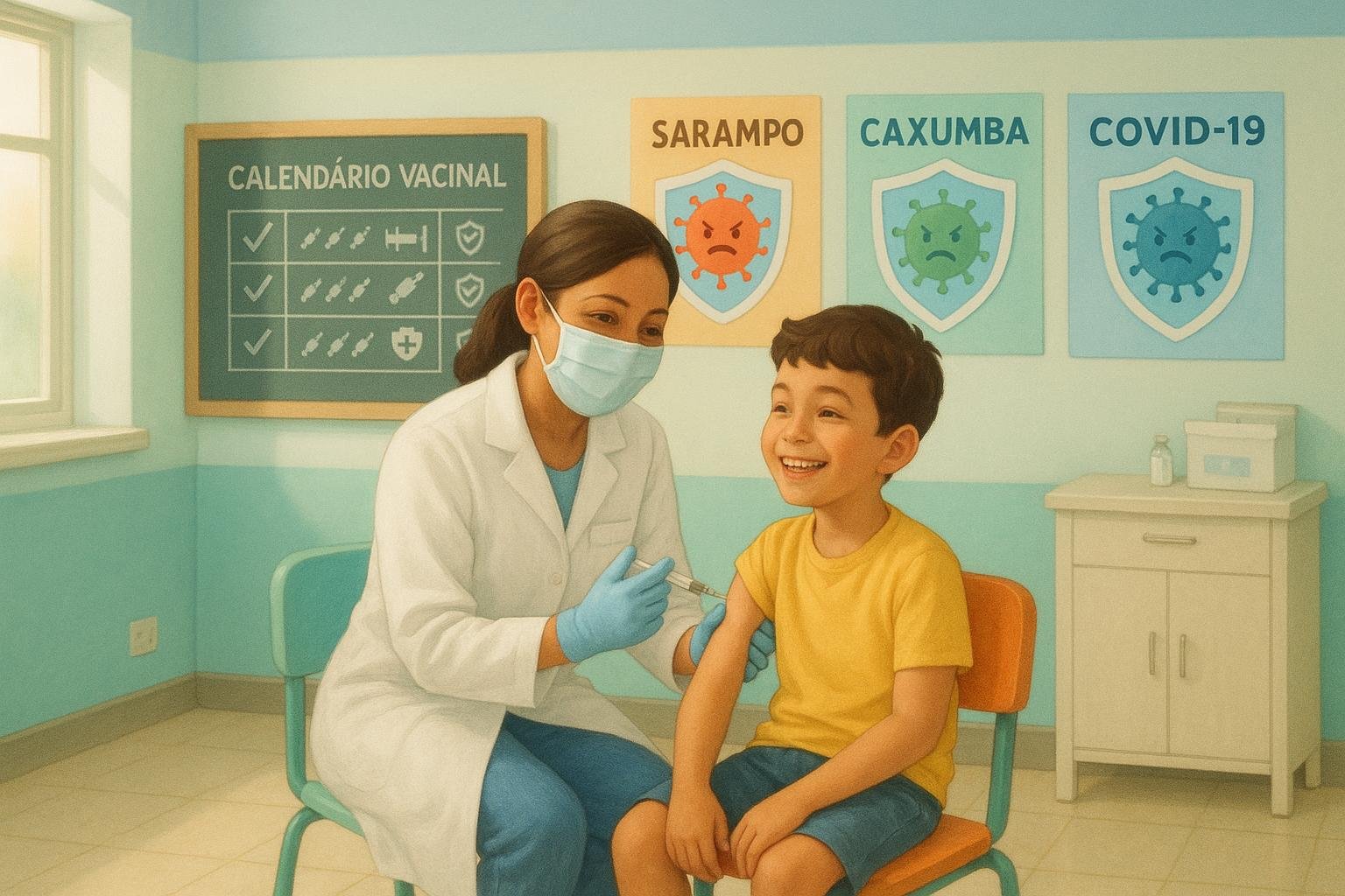 Vacinação na fase escolar é essencial para proteger crianças em Sorocaba contra doenças, garantindo saúde, segurança e prevenção de surtos nas escolas. (imagem gerada com inteligência artificial)