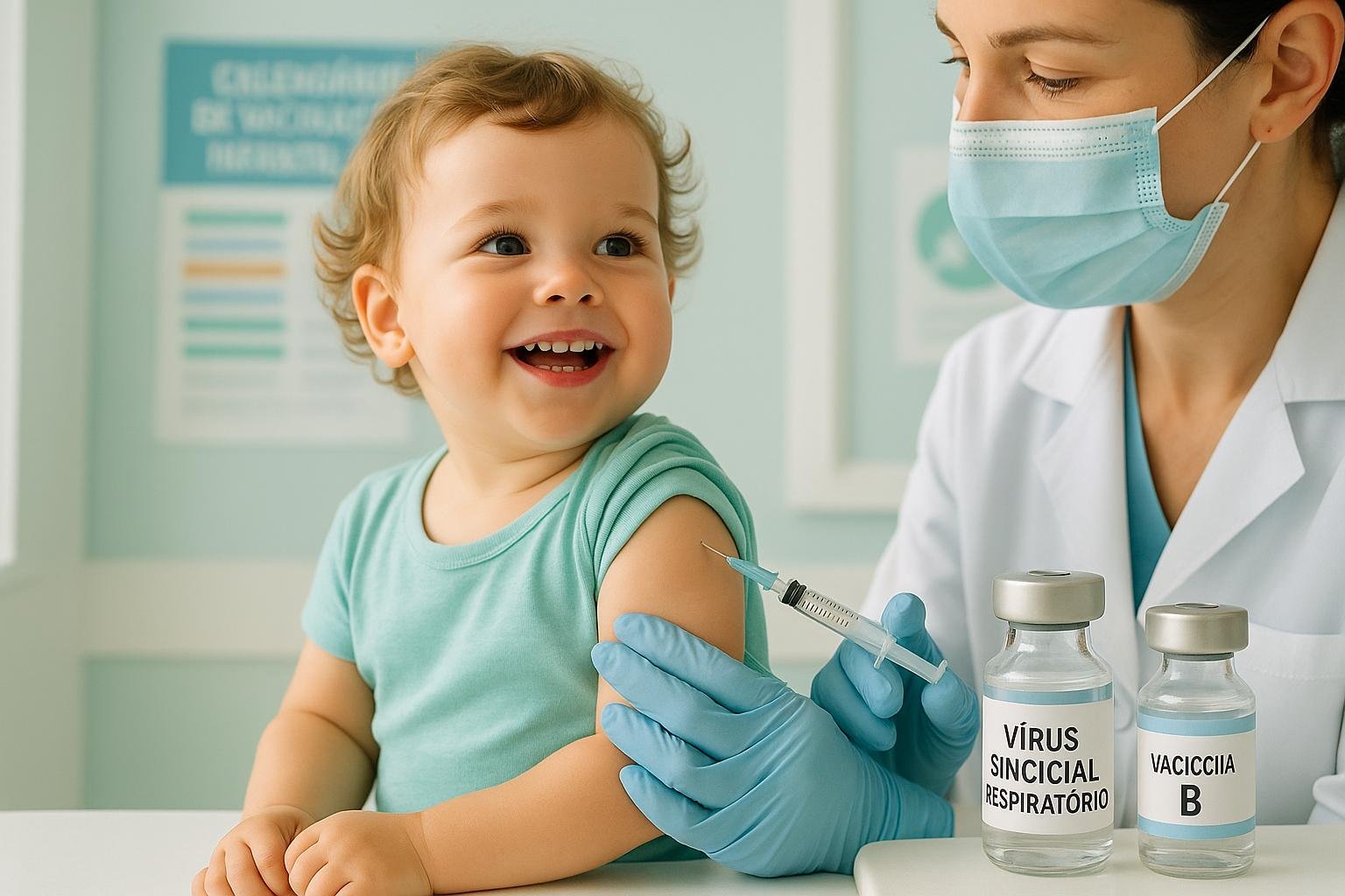Avanços na Vacinação Infantil em 2026 ampliam o calendário nacional com novas vacinas que protegem contra meningite, VSR e outras doenças graves. (imagem gerada com inteligência artificial)