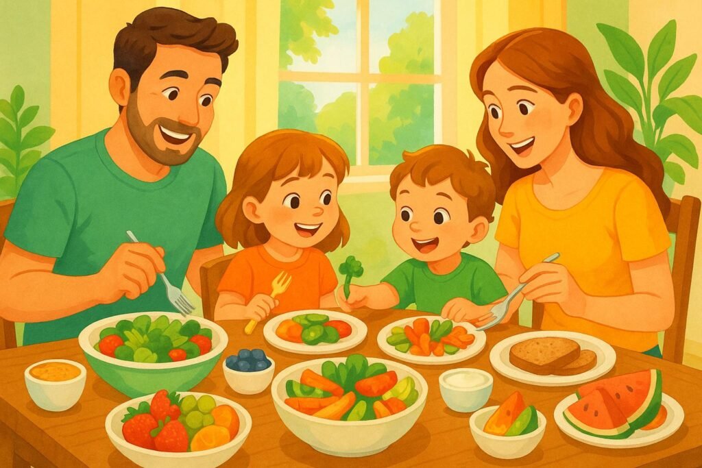 Estratégias de Nutrição Infantil para Hábitos Saudáveis em Crianças Pequenas que promovem crescimento, desenvolvimento e bem-estar desde a primeira infância. (imagem gerada com inteligência artificial)