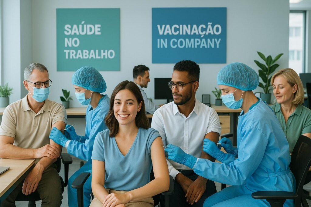 Vacinação In Company protege colaboradores, reduz absenteísmo e aumenta a produtividade, promovendo um ambiente corporativo mais saudável e eficiente. (imagem gerada com inteligência artificial)