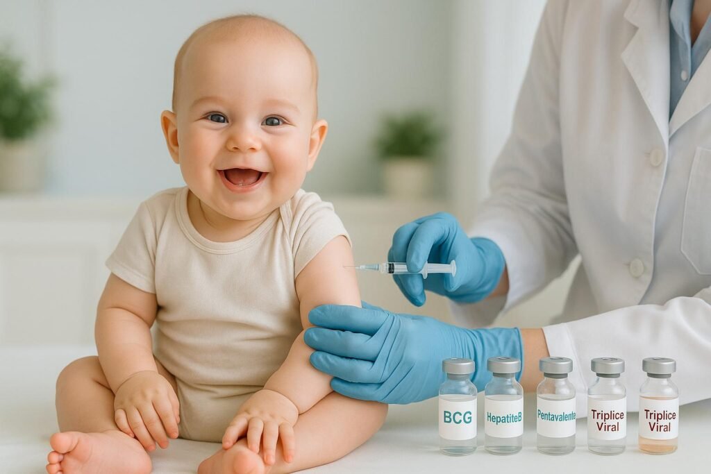 Quais vacinas o bebê deve tomar nos primeiros 15 meses de vida para garantir proteção contra doenças graves e fortalecer o sistema imunológico infantil. (imagem gerada com inteligência artificial)