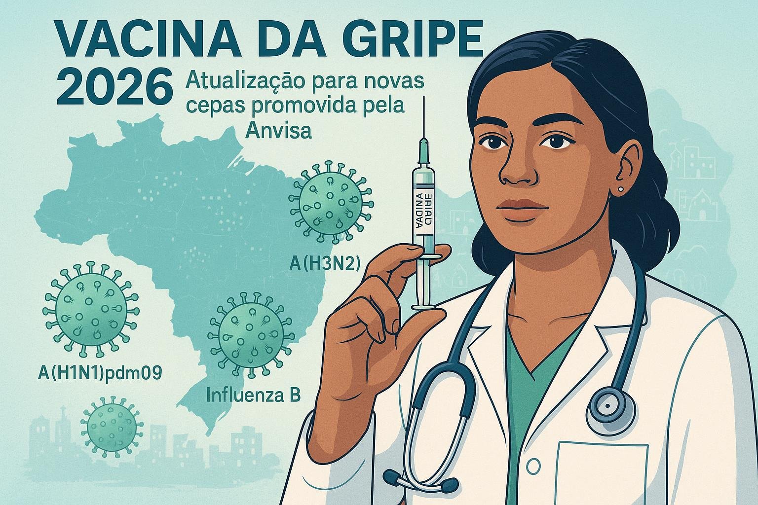 Vacina da Gripe 2026: Anvisa atualiza cepas para garantir proteção eficaz contra as novas mutações do vírus Influenza e fortalecer a saúde pública. (imagem gerada com inteligência artificial)