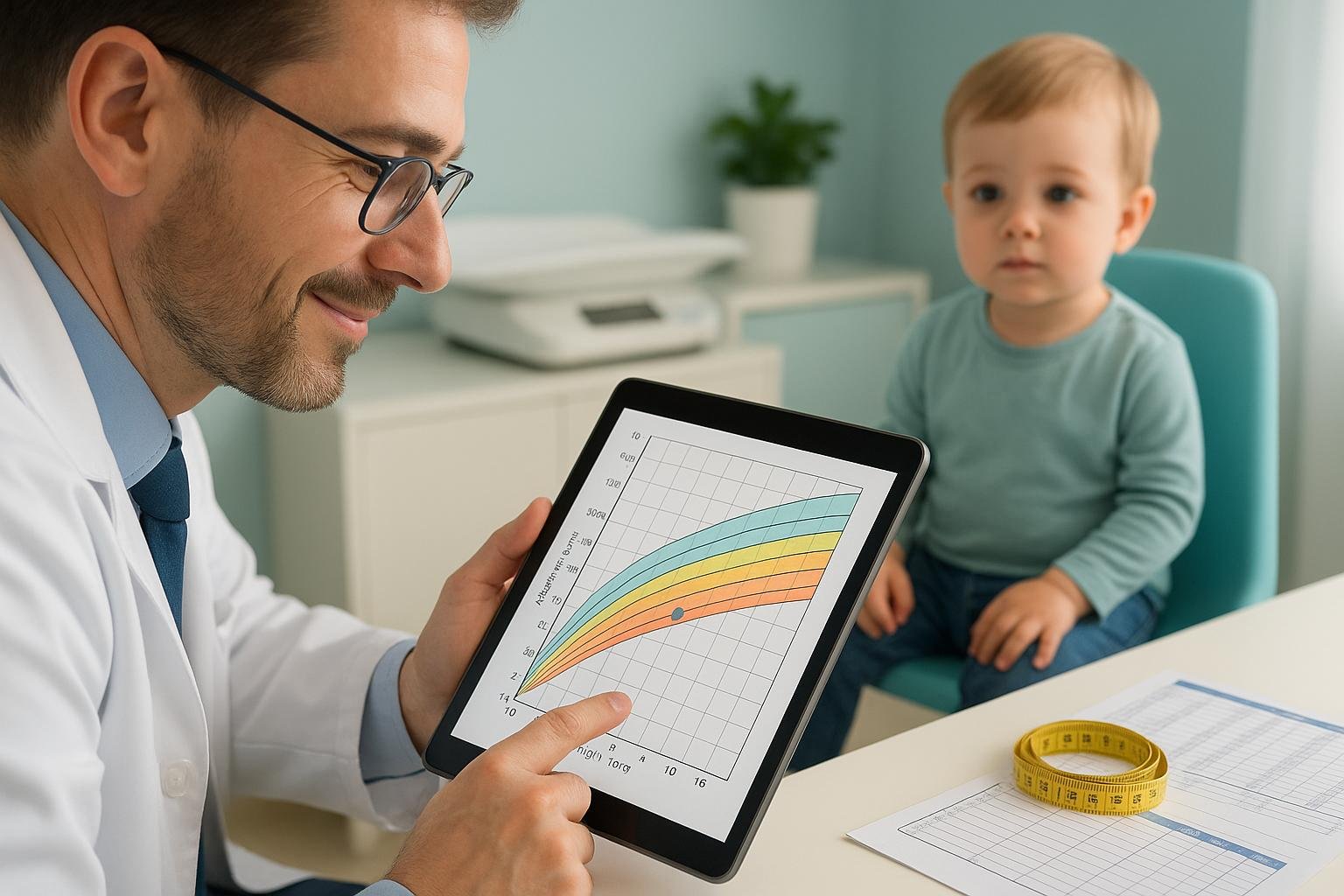 A curva de crescimento infantil é essencial para monitorar o desenvolvimento, prevenir doenças e garantir a saúde das crianças nas consultas pediátricas. (imagem gerada com inteligência artificial)