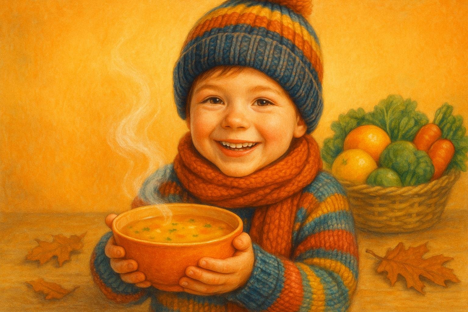 Imunidade infantil no inverno: descubra como a nutrição, cuidados e hábitos saudáveis fortalecem a proteção das crianças contra resfriados e gripes. (imagem gerada com inteligência artificial)