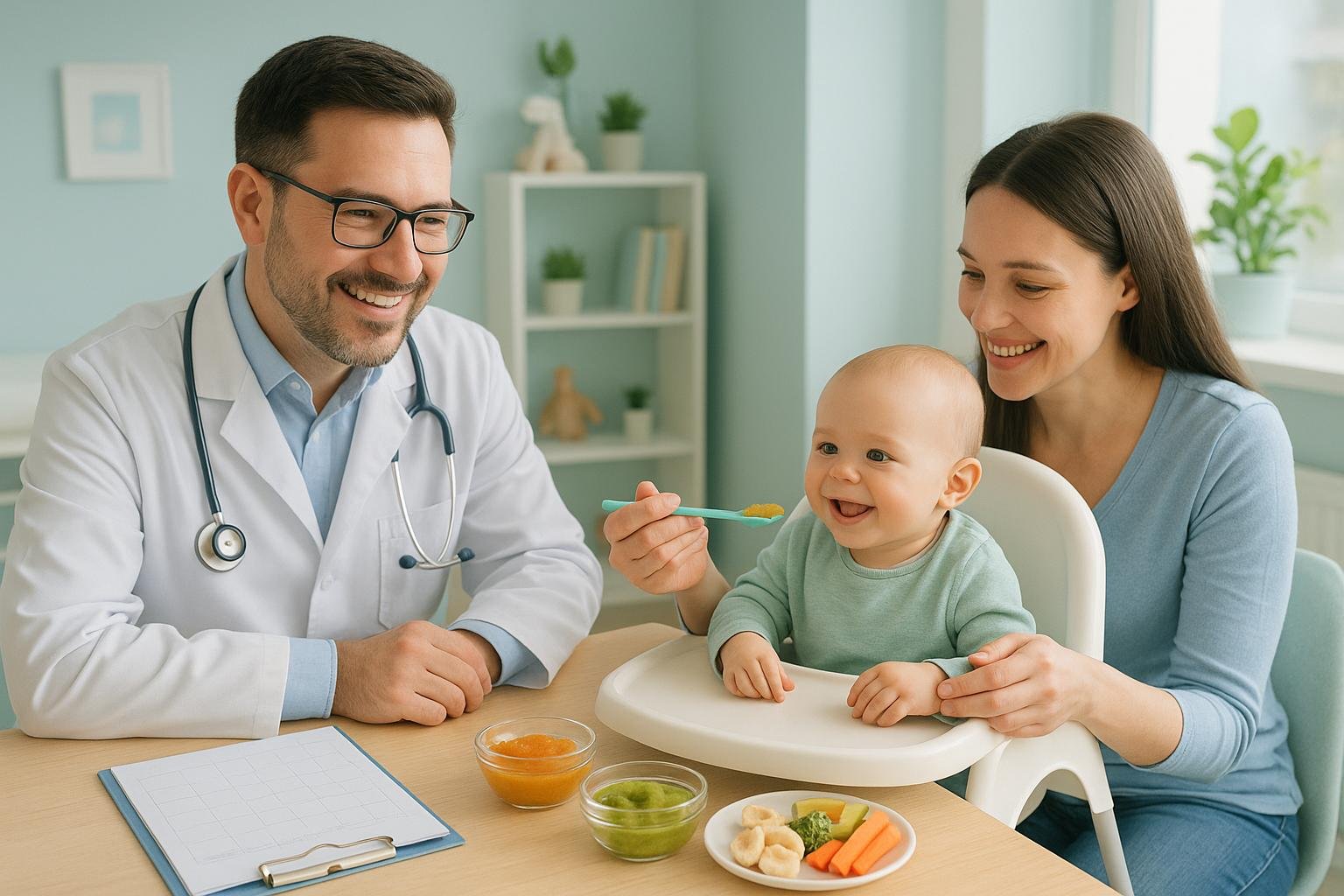 A introdução alimentar com acompanhamento pediátrico previne alergias no bebê, garantindo nutrição segura e desenvolvimento saudável desde os primeiros meses. (imagem gerada com inteligência artificial)