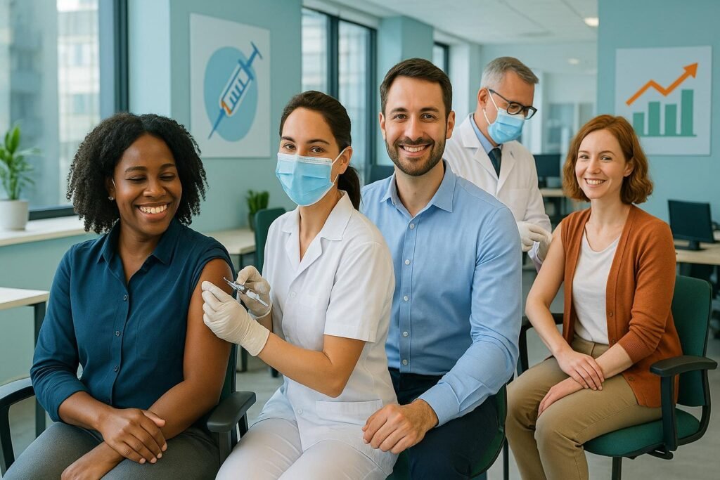 Vacinação In Company é essencial para reduzir absenteísmo, aumentar a produtividade e promover saúde coletiva no ambiente corporativo. (imagem gerada com inteligência artificial)