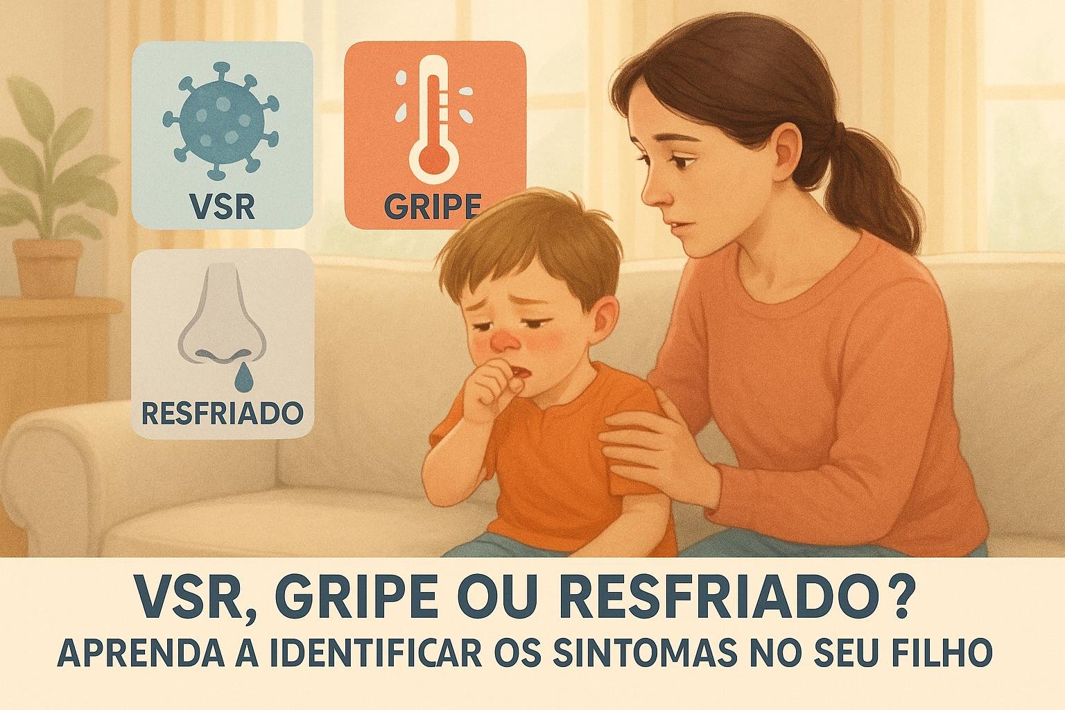 VSR, Gripe ou Resfriado: Aprenda a identificar os sintomas no seu filho, garantir diagnóstico precoce e cuidados para evitar complicações graves. (imagem gerada com inteligência artificial)